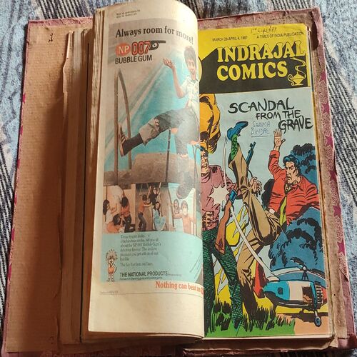 Indrajal Comics . ( 8 in 1 Single Binding ) . Edition : - { 1.) The House Of Horrors , 2.) The Dauntless Protector , 3.) The Iron Maidens , 4.) The Concorde Mystery , 5.) Scandal From The Grave , 6.) The Crime Tangle , 7.) The Vindictive War Deity , And 8.) The Mask Of Deception }. And Coverless : - { 2.) The Dauntless Protector , 6.) The Crime Tangle , And 7.) The Vindictive War Deity }.