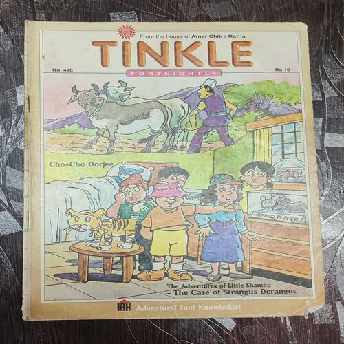 Tinkle Fortnightly No. 446 . ( CHO-CHO DORJEE & THE ADVENTURES OF LITTLE SHAMBU - THE CASE OF STRANGUS DERANGUS ) ACK .