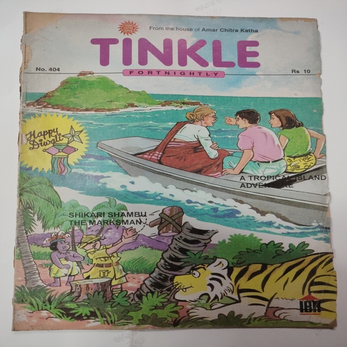 Tinkle Fortnightly No.404 . ( Happy Diwali , Shikari Shambu - The Marksman  And A Tropical island Adventure ) .