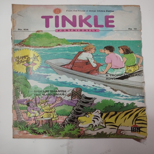 Tinkle Fortnightly No.404 . ( Happy Diwali , Shikari Shambu - The Marksman  And A Tropical island Adventure ) .