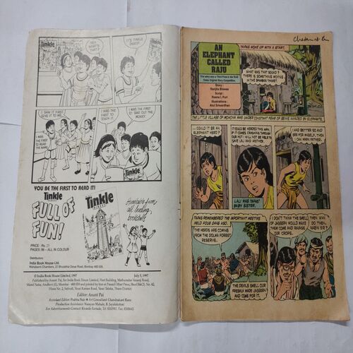Tinkle No.373 . ( The Helpful Thieves And An Elephant Called Raju ) .