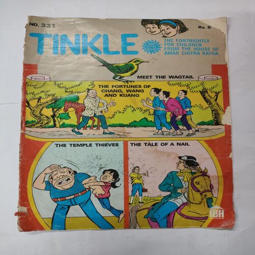 Tinkle No.331 . ( Meet The Wagtail , The Fortune Of Chang,Wang And Kuang , The Temple Thieves & The Tale Of A Nail ) .Back Cover Upper Side Corner Cut .