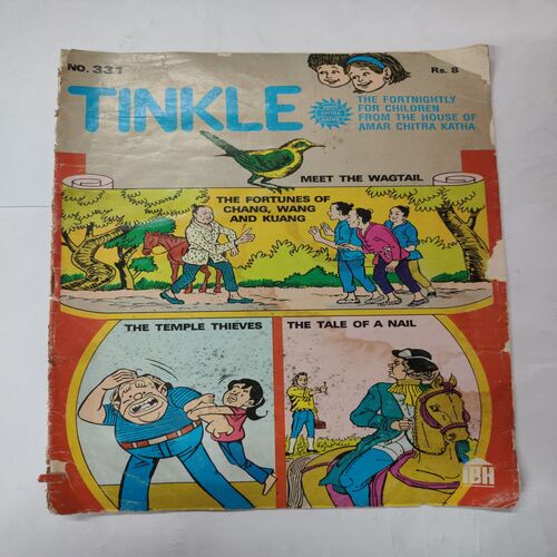 Tinkle No.331 . ( Meet The Wagtail , The Fortune Of Chang,Wang And Kuang , The Temple Thieves & The Tale Of A Nail ) .Back Cover Upper Side Corner Cut .