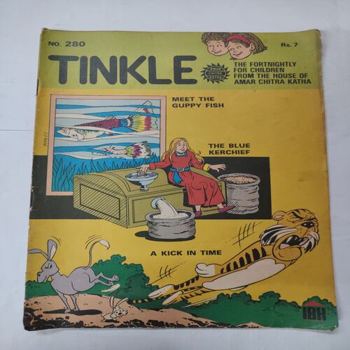 Tinkle No.280 . ( Meet The Guppy Fish , The Blue Kerchief And A Kick In Time ) .