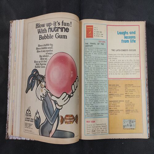 ( 12 In 1 Single Binding ) Chandamama Classics And Comics . Edition :- { 1. Chandamama ( Vol. 02 , No. 13 ) 20th April 1982 .  2. Chandamama ( Vol. 02 , No.14 )  3. Chandamama ( Vol. 02 , No. 15 ) 20th May 1982 .  4. Chandamama ( Vol. 02 , No. 16 ) 5th June 1982 . 5. Chandamama ( Vol. 02 , No. 17 ) 20th June 1982 .   6. Chandamama ( Vol. 02 , No. 18 ) 5th July 1982 . 7. Chandamama ( Vol. 02 , No. 19 ) 20th July 1982 .  8. Chandamama ( Vol. 02 , No. 20 ) 5th August 1982 .  9. Chandamama ( Vol. 02 , No. 21 ) 21th August - 5th september 1982 .  10. Chandamama ( Vol. 02 , No. 22 ) 6th - 20th September 1982 . 11. Chandamama ( Vol. 02 , No. 23 ) 21 September - 5th October 1982 .  12. Chandamama ( Vol. 02 , No. 24 ) 6th - 20th October 1982 }.