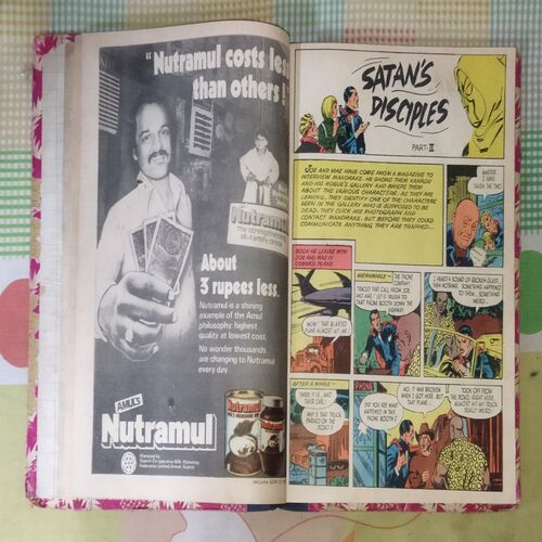 (INDRAJAL COMICS), (VOLUME-3), (10 IN 1 SINGLE BINDING), 1.> SATAN'S DISCIPLES (PART-1) 2.> SATAN'S DISCIPLES (PART-2), 3.> THE MONSTER BOY, 4.> THE ROUGHNECK `MOB', 5.> THE STING OF VENOM, 6.> THE LEGEND OF THE GIANTS, 7.> THE DEMONS OF KOQANIA, 8.> THE SPECTRE OF CRIME, 9.> THE DEVIL'S DOMAIN, 10.> THE FLAMES OF VENGEANCE