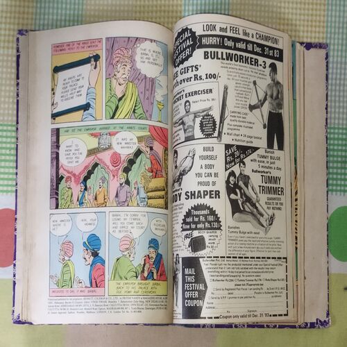 (INDRAJAL COMICS) (10 IN SINGLE BINDING), 1.> THE MANTLE OF MYSTERY, 2.> THE SACRED CITY OF GOLD, 3.> AMBUSH ON THE BEACH, 4.> THE PHANTOM'S PARADISE, 5.> THE WARUMBA TREASURE, 6.> THE SLY SEA WOLVES, 7.> THE LEGENDARY BENEFACTOR, 8.> THE DRUG SCANDAL, 9.> THE EMPEROR'S DREAM, 10.> THE FALSE LEGACY