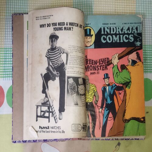 (INDRAJAL COMICS) (10 IN 1 SINGLE BINDING), 1.> THE GREEN-EYED MONSTER(PART-2), 2.>THE GREEN-EYED MONSTER(PART-3), 3.>THE WITCHES COVE, 4.> JALADASYUON KE JAAL MEIN (LANGUAGE-HINDI), 5.> VAHASHI SHAHJADA(LANGUAGE-HINDI), 6.> GHAGHAKATE SITAARE(LANGUAGE-HINDI), 7.> THE TREASURE TRAIL, 8.> BRUSH WITH DEATH, 9.> THE GAME OF TREACHERY, 10.> BEYOND THE BOILING RIVER