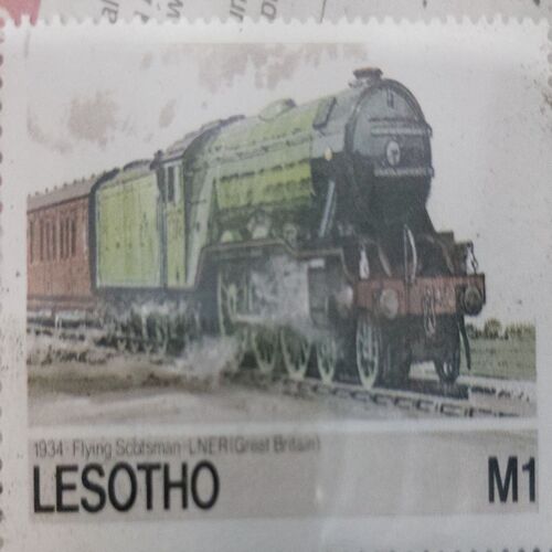 Lesotho (1940- The Santa Fe Super  Chief , U.S.A ) & 1906 Cardean ' Caledonian Railway , Great Britain & 1934 Flying Scotsman LNER , Great Britain )  Set Of 3.3cm x 15cm 3 Stemp