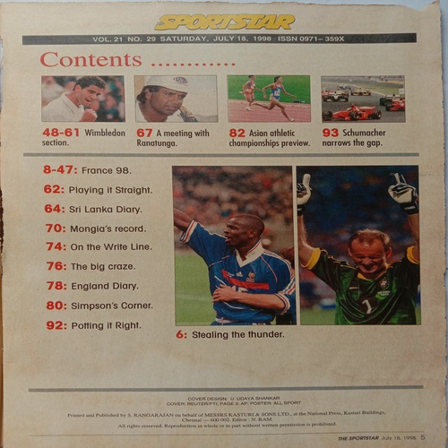 Sport Star (July 18, 1998) (Free Poster Inside)