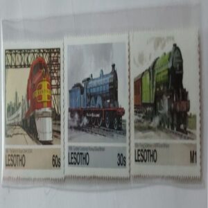 Lesotho (1940- The Santa Fe Super  Chief , U.S.A ) & 1906 Cardean ' Caledonian Railway , Great Britain & 1934 Flying Scotsman LNER , Great Britain )  Set Of 3.3cm x 15cm 3 Stemp