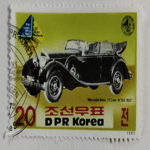 NORTH KOREA - CIRCA 1986 : A Stamp Printed in North Korea From the 60 th Anniversary of Mercedes - Benz.