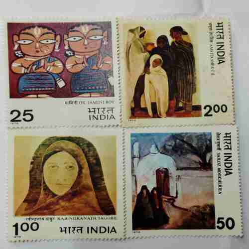 Rabindranath Tagore /Jamini Roy /Sailoz Mookherjea /Amrita Sher Gil ( Set of 4 stemp)