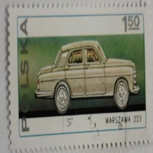 Postage stamp. Passenger car Warszawa 223, from series, Poland, 1982