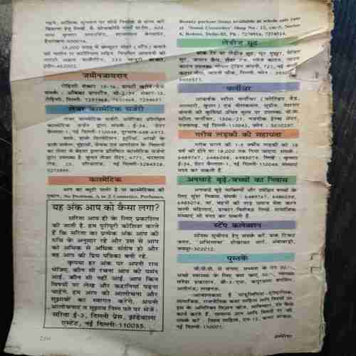 Sarita (  January 1st 2000) ( Page no. 205 half cut .page no 157 to 158 missing & Back Cover missing )