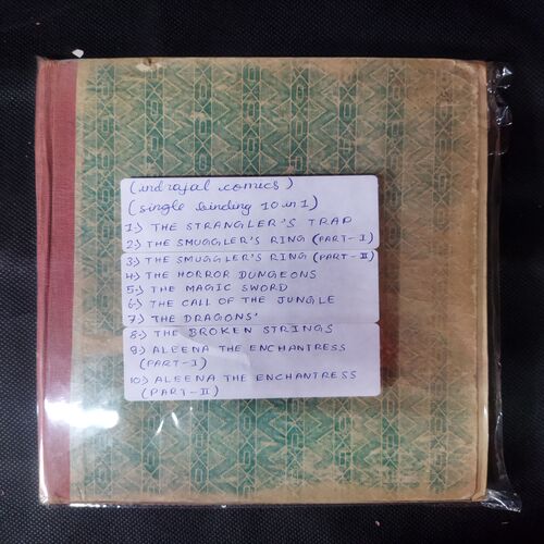 (INDRAJAL COMICS) (SINGLE BINDING 10 IN 1), 1.>THE STRANGLER'S TRAP, 2.>THE SMUGGLER'S RING (PART-1), 3.>THE SMUGGLER'S RING (PART-2), 4.>THE HORROR DUNGEONS, 5.>THE MAGIC SWORD, 6.>THE CALL OF THE JUNGLE, 7.>THE DRAGONS', 8.>THE BROKEN STRINGS, 9.>ALEENA THE ENCHANTRESS (PART-1), 10.>ALEENA THE ENCHANTRESS (PART-2)