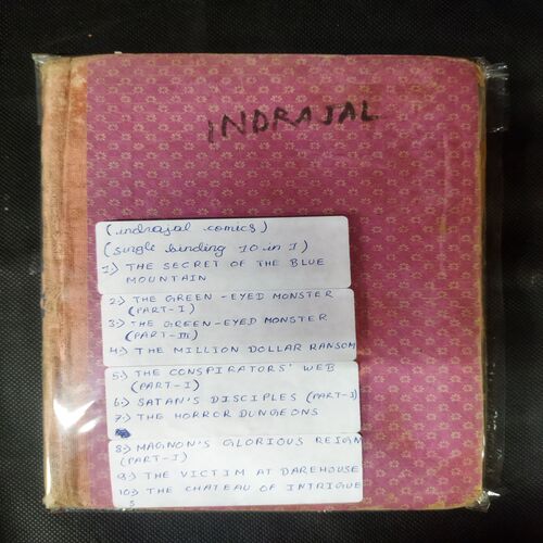 (INDRAJAL COMICS) (SINGLE BINDING 10 IN 1), 1.>THE SECRET OF THE BLUE MOUNTAIN, 2.>THE GREEN-EYED MONSTER (PART-1), 3.>THE GREEN-EYED MONSTER (PART-2), 4.>THE MILLION DOLLAR RANSOM, 5.>THE CONSPIRATORS' WEB (PART-1), 6.>SATAN'S DISCIPLES (PART-1), 7.>THE HORROR DUNGEONS, 8.>MAGNON'S GLORIOUS REIGN (PART-1), 9.>THE VICTIM AT DAREHOUSE, 10.>THE CHATEAU OF INTRIGUES