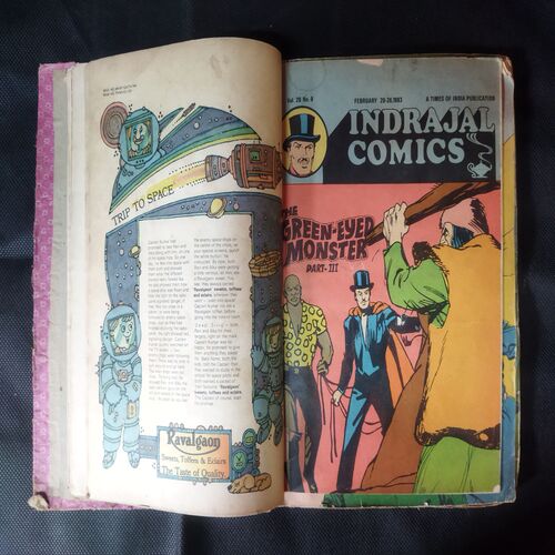 (INDRAJAL COMICS) (SINGLE BINDING 10 IN 1), 1.>THE SECRET OF THE BLUE MOUNTAIN, 2.>THE GREEN-EYED MONSTER (PART-1), 3.>THE GREEN-EYED MONSTER (PART-2), 4.>THE MILLION DOLLAR RANSOM, 5.>THE CONSPIRATORS' WEB (PART-1), 6.>SATAN'S DISCIPLES (PART-1), 7.>THE HORROR DUNGEONS, 8.>MAGNON'S GLORIOUS REIGN (PART-1), 9.>THE VICTIM AT DAREHOUSE, 10.>THE CHATEAU OF INTRIGUES