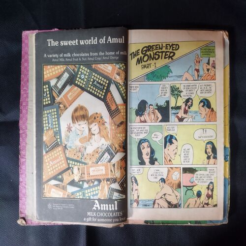 (INDRAJAL COMICS) (SINGLE BINDING 10 IN 1), 1.>THE SECRET OF THE BLUE MOUNTAIN, 2.>THE GREEN-EYED MONSTER (PART-1), 3.>THE GREEN-EYED MONSTER (PART-2), 4.>THE MILLION DOLLAR RANSOM, 5.>THE CONSPIRATORS' WEB (PART-1), 6.>SATAN'S DISCIPLES (PART-1), 7.>THE HORROR DUNGEONS, 8.>MAGNON'S GLORIOUS REIGN (PART-1), 9.>THE VICTIM AT DAREHOUSE, 10.>THE CHATEAU OF INTRIGUES