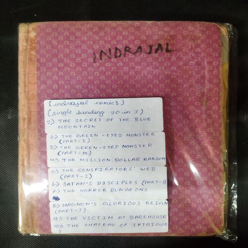 (INDRAJAL COMICS) (SINGLE BINDING 10 IN 1), 1.>THE SECRET OF THE BLUE MOUNTAIN, 2.>THE GREEN-EYED MONSTER (PART-1), 3.>THE GREEN-EYED MONSTER (PART-2), 4.>THE MILLION DOLLAR RANSOM, 5.>THE CONSPIRATORS' WEB (PART-1), 6.>SATAN'S DISCIPLES (PART-1), 7.>THE HORROR DUNGEONS, 8.>MAGNON'S GLORIOUS REIGN (PART-1), 9.>THE VICTIM AT DAREHOUSE, 10.>THE CHATEAU OF INTRIGUES