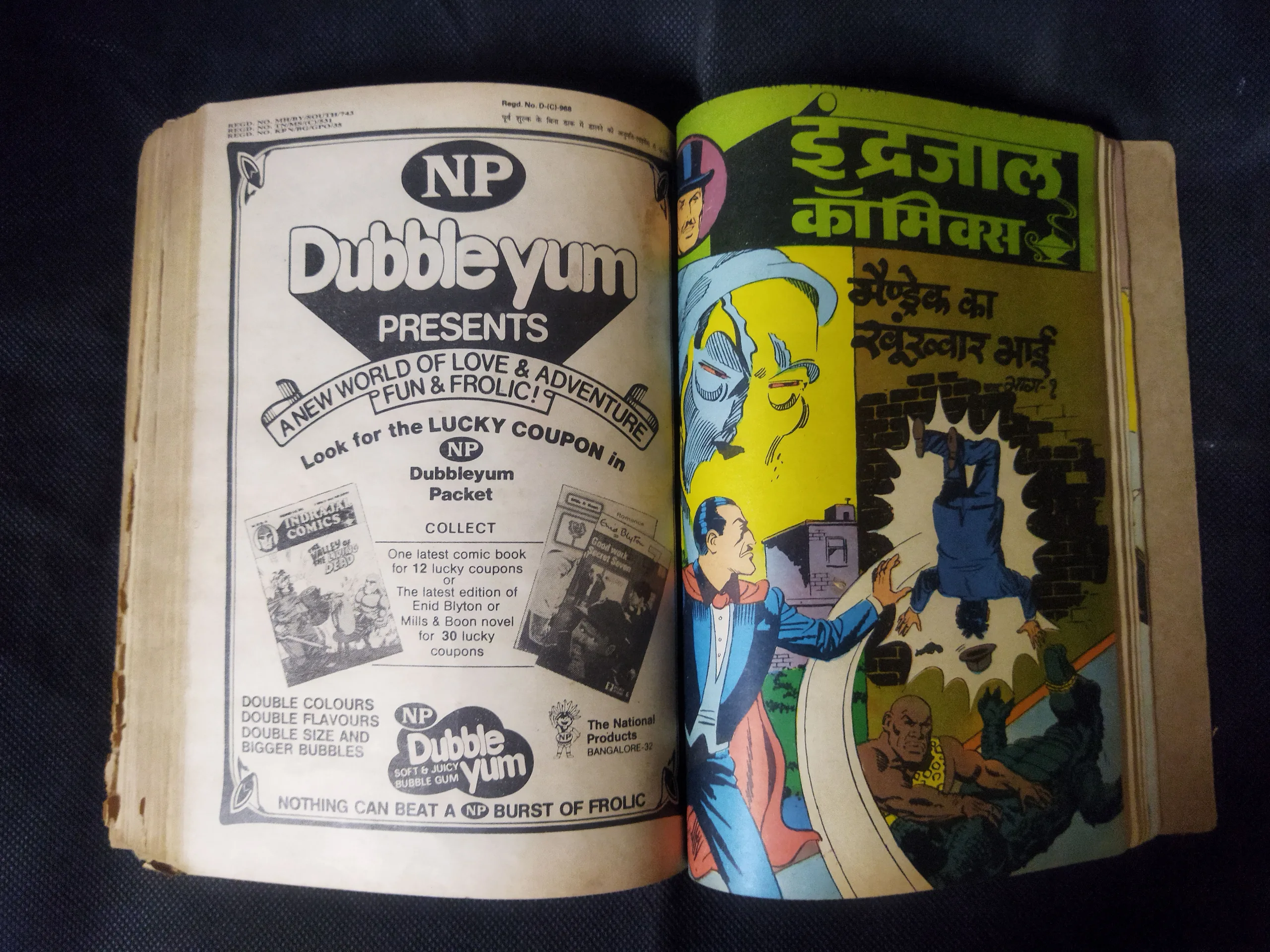 (INDRAJAL COMICS) (SINGLE BINDING 23 IN 1), 1.>THE CONSPIRATOR'S WEB (PART-1), 2.>THE CONSPIRATOR'S WEB (PART-2), 3.>TRAUMA OF FEAR, 4.>VETAAL KA BETA (PART-1), 5.>VETAAL KA BETA (PART-2), 6.>THE DUEL AT SHIKARGARH, 7.>CHUDAILON KEE DUNIYA, 8.>BHATAKATEE AATMAEN, 9.>THE MYSTERIOUS CUTLASS, 10.>MAUT SE MUKAABALA, 11.>THE IRON MAIDENS, 12.>JAHAREELA SANGEET, 13.>LAHARON KEE AAG (PART-1), 14.>LAHARON KEE AAG (PART-2), 15.>THE DOOMED CAPTIVES, 16.>THE VAIN PRINCE, 17.>FAULADI BAHADUR, 18.>THE INVISIBLE THIEF, 19.>MANDRAKE'S KA KHOONKHAAR BHAEE (PART-2), 20.>MANDRAK'S KA KHOONKHAAR BHAEE (PART-1), 21.>HEERON JADEE TROPHEE KEE CHOREE, 22.>THE DRAGOUR FROM VEGA-3, 23.>PAGAL VAIGYAANIK,