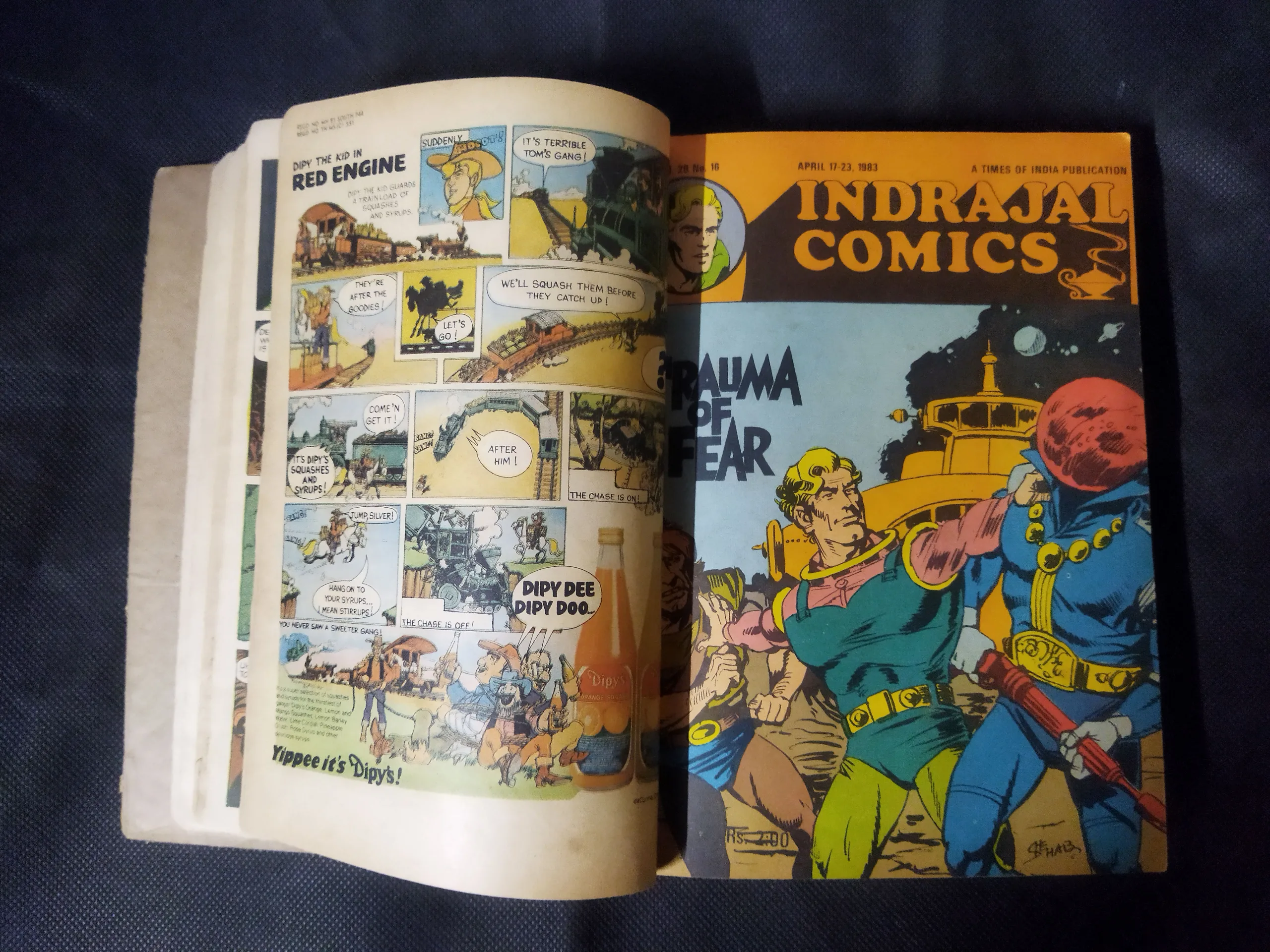 (INDRAJAL COMICS) (SINGLE BINDING 23 IN 1), 1.>THE CONSPIRATOR'S WEB (PART-1), 2.>THE CONSPIRATOR'S WEB (PART-2), 3.>TRAUMA OF FEAR, 4.>VETAAL KA BETA (PART-1), 5.>VETAAL KA BETA (PART-2), 6.>THE DUEL AT SHIKARGARH, 7.>CHUDAILON KEE DUNIYA, 8.>BHATAKATEE AATMAEN, 9.>THE MYSTERIOUS CUTLASS, 10.>MAUT SE MUKAABALA, 11.>THE IRON MAIDENS, 12.>JAHAREELA SANGEET, 13.>LAHARON KEE AAG (PART-1), 14.>LAHARON KEE AAG (PART-2), 15.>THE DOOMED CAPTIVES, 16.>THE VAIN PRINCE, 17.>FAULADI BAHADUR, 18.>THE INVISIBLE THIEF, 19.>MANDRAKE'S KA KHOONKHAAR BHAEE (PART-2), 20.>MANDRAK'S KA KHOONKHAAR BHAEE (PART-1), 21.>HEERON JADEE TROPHEE KEE CHOREE, 22.>THE DRAGOUR FROM VEGA-3, 23.>PAGAL VAIGYAANIK,