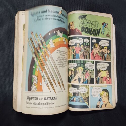 (INDRAJAL COMICS) (SINGLE BINDING- 15 IN 1) (LANGUAGE- ENGLISH), 1.>THE FLAMES OF VENGEANCE, 2.>THE FORSAKEN CAVE, 3.>......................., 4.>THE PHANTOM WEDS, 5.>KARNA, 6.>THE GOLDEN TOWER, 7.>THE MYSTERY OF THE HEADLESS GHOST, 8.>THE KUNG-FU KINGS, 9.>THE DOOMED PLANET, 10.>THE CRIME BUSTER'S, 11.>THE CURSE OF GOLD, 12.>GALACTIC TREASURE HUNT, 13.>THE MONSTER BOYS, 14.>THE DEVILS DOMAIN, 15.>THE STING OF VENOM