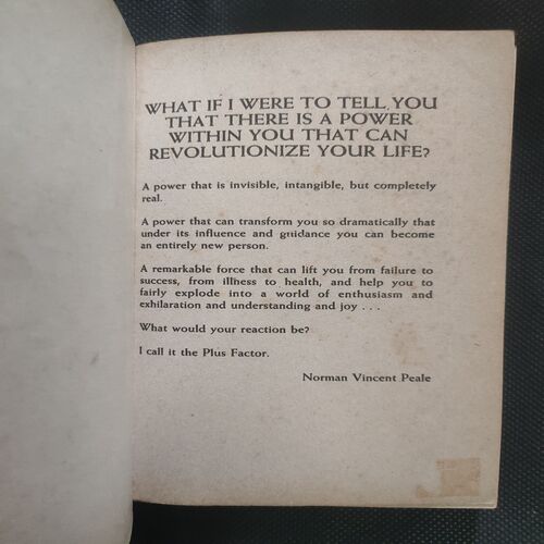 Norman Vincent Peale Power Of The Plus Factor .