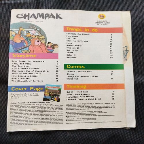 Champak ( July 1st 2017 ) Few pages damaged and missing cover damage also .
