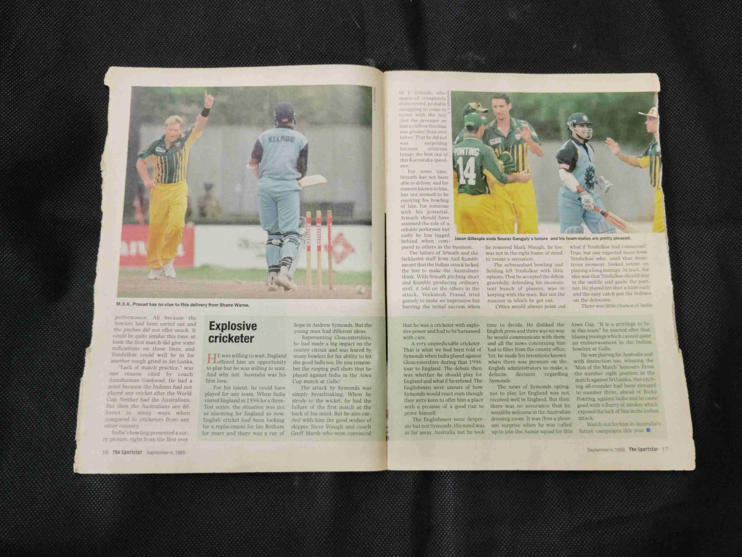 Sportstar (Sept - 4th - 1999 ) There are termites on the edges of the book but the story is not damaged.