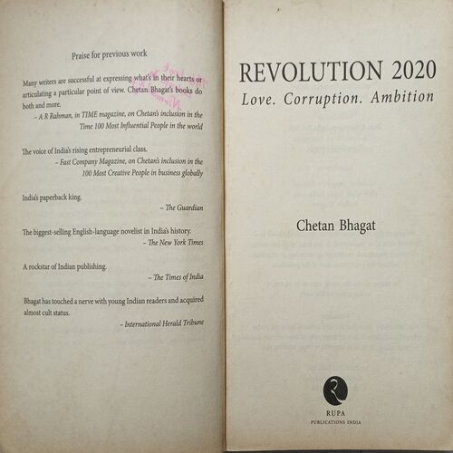 Revolution 2020 ( By Chetan Bhagat )