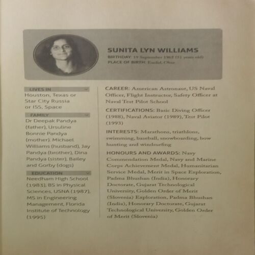 Sunita Williams : A Star in Space. (By Aravinda Anantharaman).