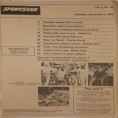Sportstar. Edition:- (5 November 1983).