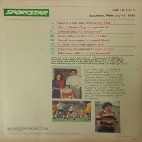 Sportstar. Editon:- (February 11 , 1989).