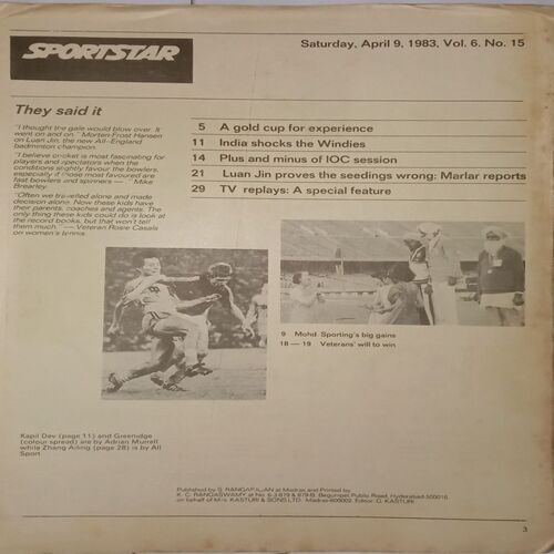 Sportstar. Edition:- (April 9 , 1983).