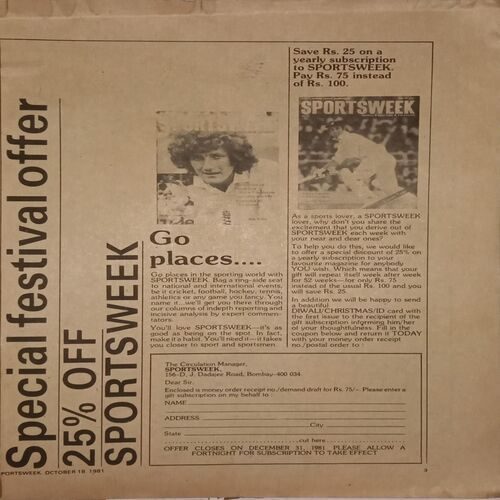 Sportsweek. Edition:- (October 18 , 1981).