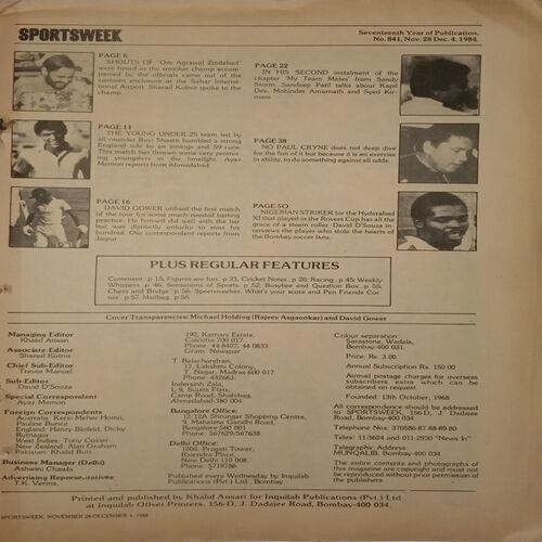 Sportsweek. Edition:- (November 28 - 4 December , 1984).