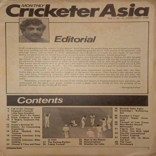 Cricketer Asia. Editon:- (February 1984).