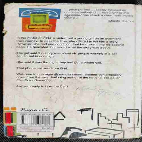 ONE NIGHT @ THE CALL CENTER  (CHETAN BHAGAT) LITTEL CUT IN UPER SIDE.