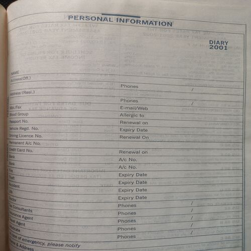 Prime Cover Old Diary . Year : - ( 2001 ) .