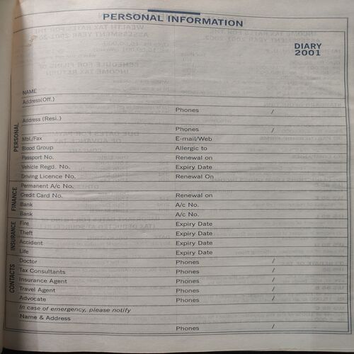 Prime Cover Old Diary . Year : - ( 2001 ) .