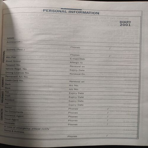 Prime Cover Old Diary . Year : - ( 2001 ) .