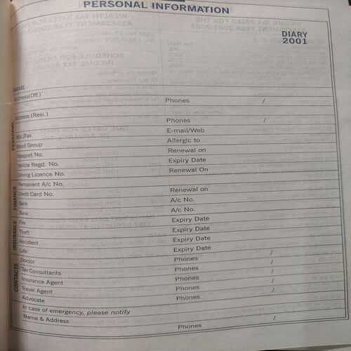 Prime Cover Old Diary . Year : - ( 2001 ) .