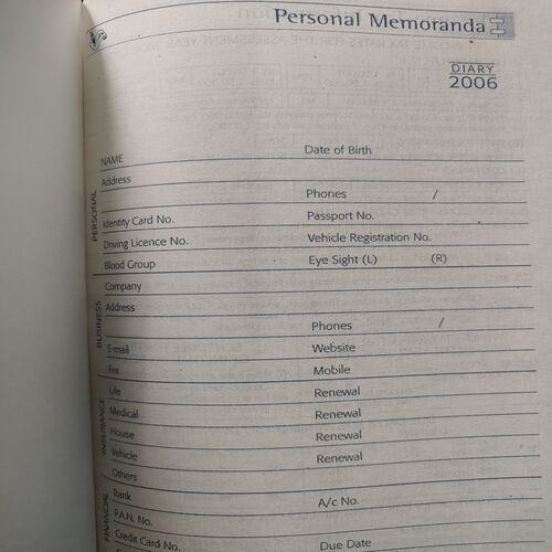 Prime Cover Old Diary . Year : - ( 2006 ) .