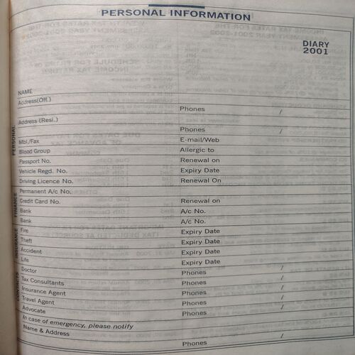 Prime Cover Old Diary . Year : - ( 2001 ) .