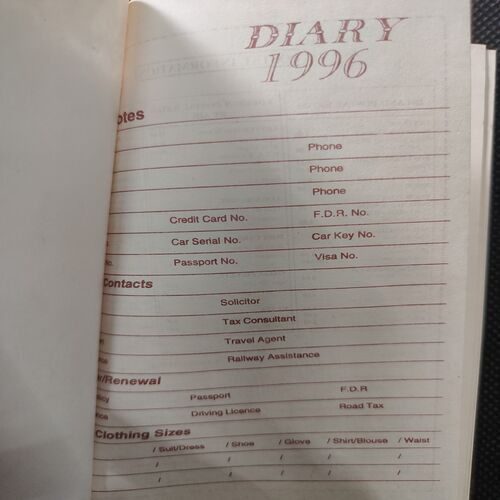 Old Pocket Diary . Year :- ( 1996 ) .