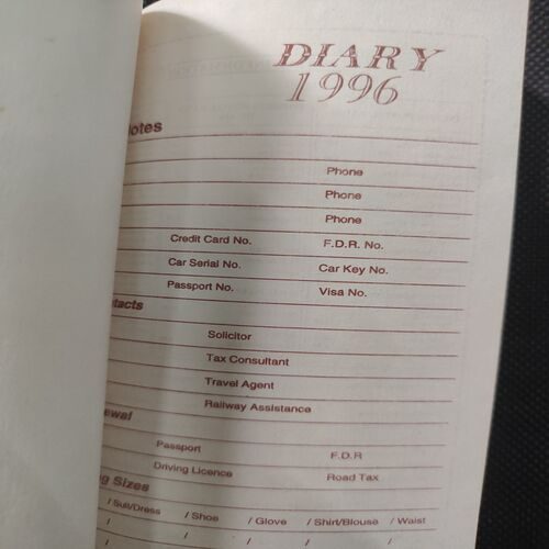 Old Pocket Diary . Year :- ( 1996 ) .