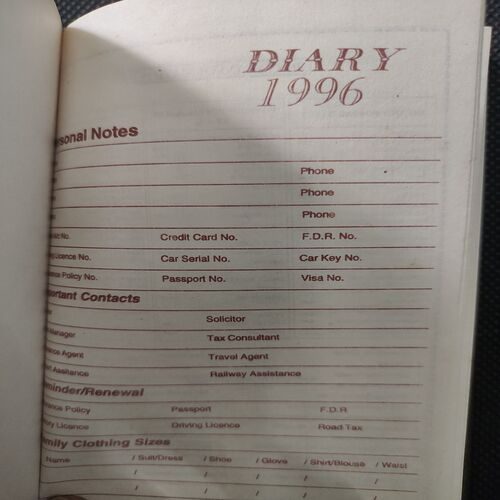 Old Pocket Diary . Year :- ( 1996 ) .