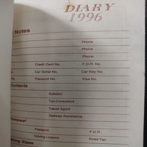 Old Pocket Diary . Year :- ( 1996 ) .