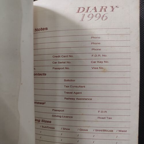 Old Pocket Diary . Year :- ( 1996 ) .